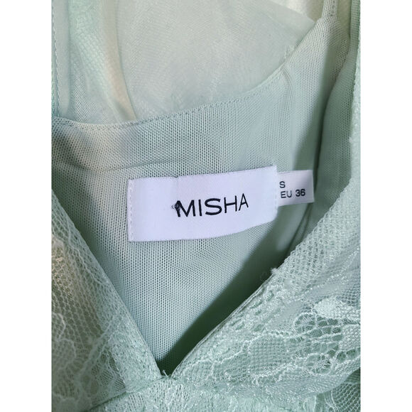 MISHA V-Neck Sheer Lace Maxi Dress Pistachio Size Small - Picture 5 of 10